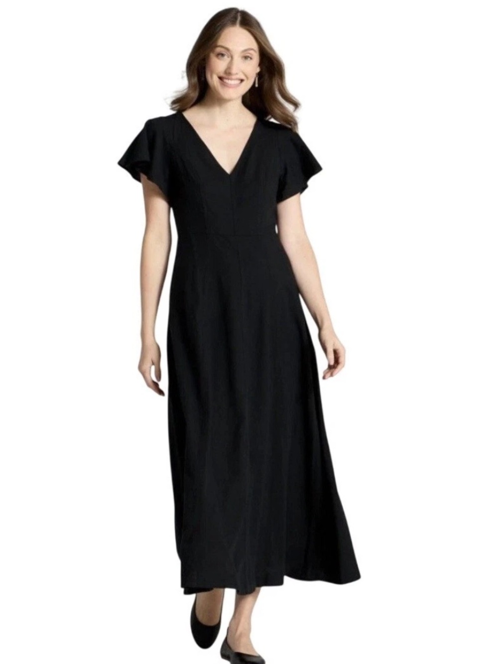 A New Day Poplin Tiered Flutter Sleeve Maxi Black Dress Plus Size 1X | NWT